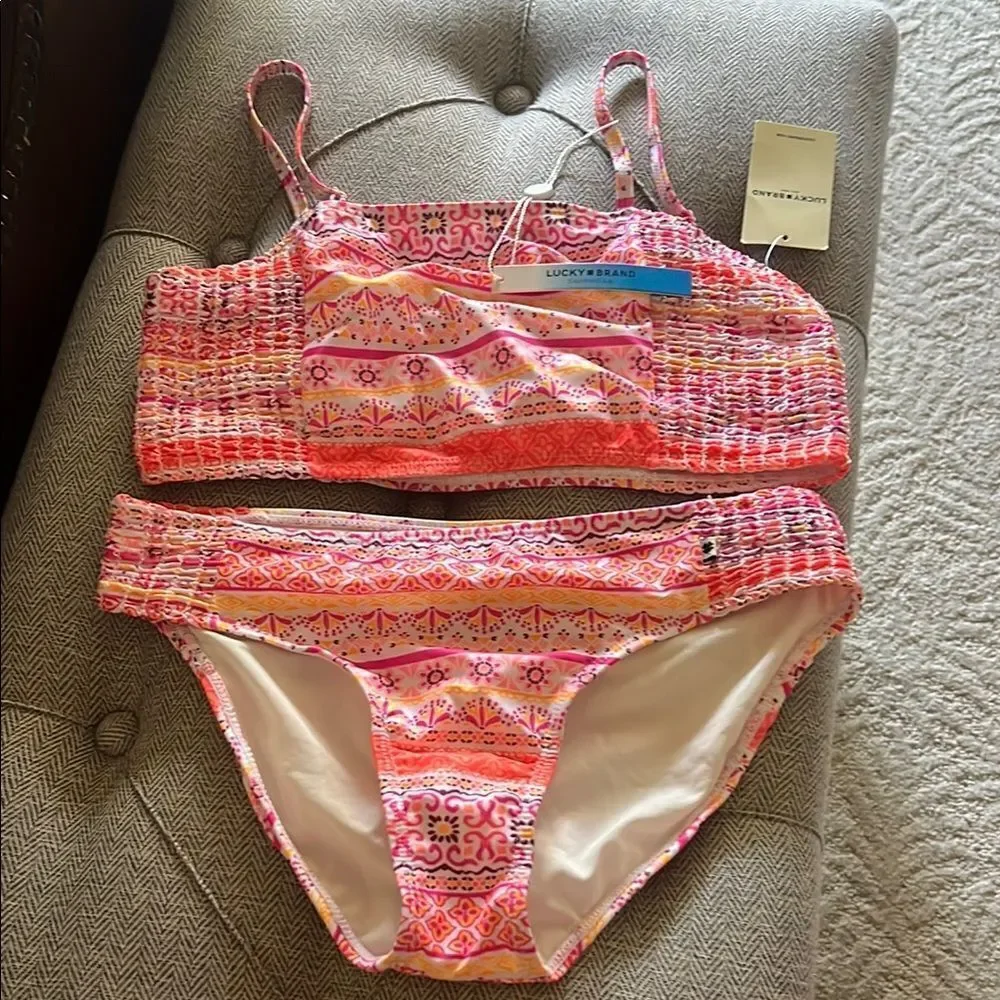 NWT Lucky Brand Kids Pink Swim Set 50 UPF XL (16)